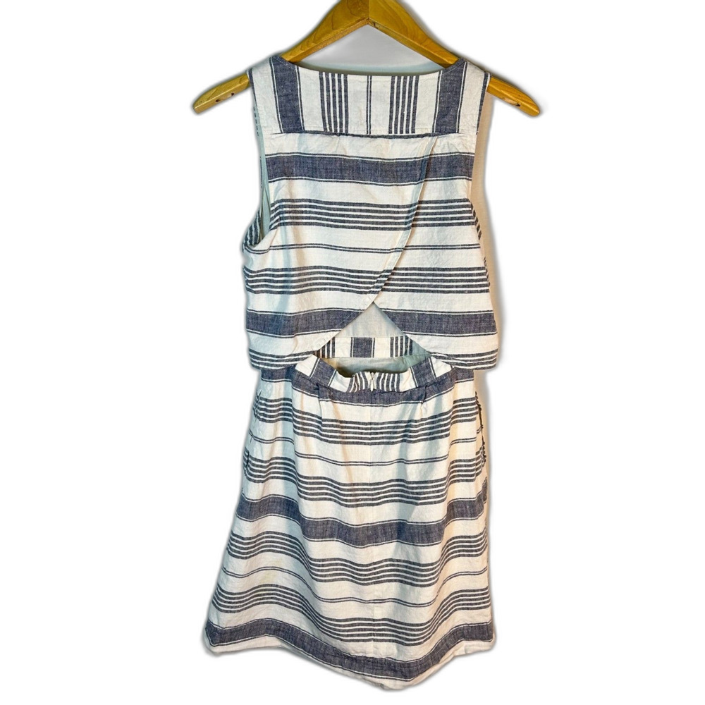 Madewell Women's Ivory Navy Striped Overlay Cross Back Sleeveless Dress Size 6 - Picture 10 of 16